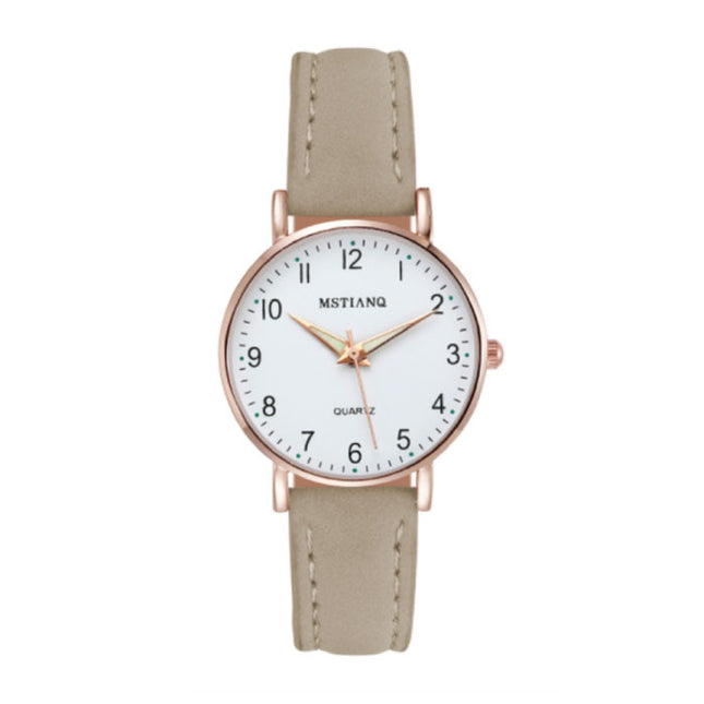 Minimalistisch Horloge voor Dames - Modieus Kwarts Uurwerk Vrouwen Lichtgevend Leer Bandje Beige