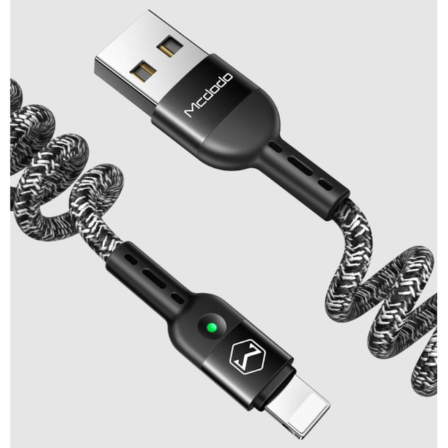 Gekrulde Lightning USB Oplaadkabel voor iPhone - Spiraal Nylon Datakabel 1.8 Meter Oplader Kabel Zwart