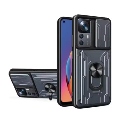 Xiaomi Redmi Note 12 (4G) - Card Slot Hoesje met Kickstand en Camera Slide - Pop Grip Cover - Grijs