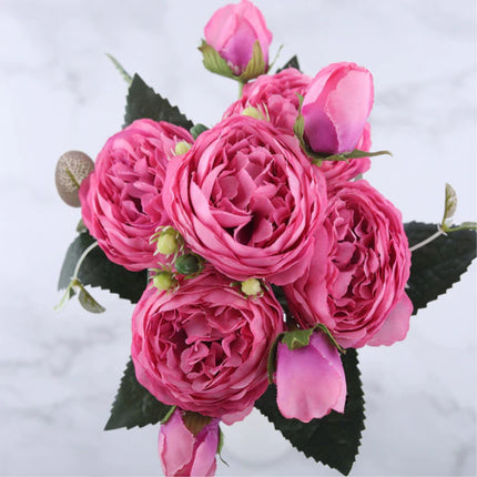 Kunst Boeket - Zijden Rozen Roos Bloemen Luxe Boeketten Decor Ornament Rood