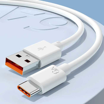 USB-C Oplaadkabel 1 Meter - 6A/66W Snelladen Oplader Data Kabel Wit