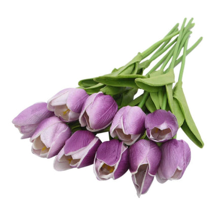 Kunst Boeket - Tulpen Zijden Bloemen Tulp Luxe Boeketten Decor Ornament Paars