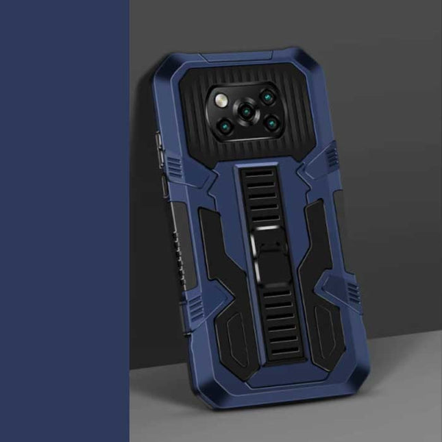 Xiaomi Poco X3 Pro - Armor Hoesje met Kickstand en Pop Grip - Bescherming Cover Case Blauw