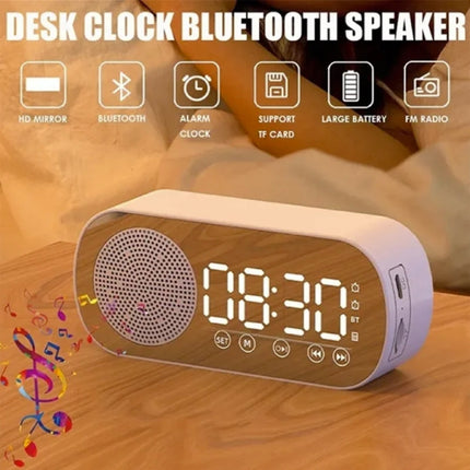 Alarm Klok Speaker - Spiegel FM Radio LED Snooze Wekker - Wit