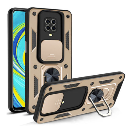 Xiaomi Redmi Note 9S - Armor Hoesje met Kickstand en Camera Slide - Magnetische Pop Grip Cover Case Goud