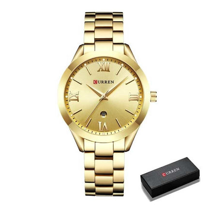 Gouden Luxe Horloge voor Dames - Roestvrij Staal Armband 3 ATM Kwarts Polshorloge Blauw