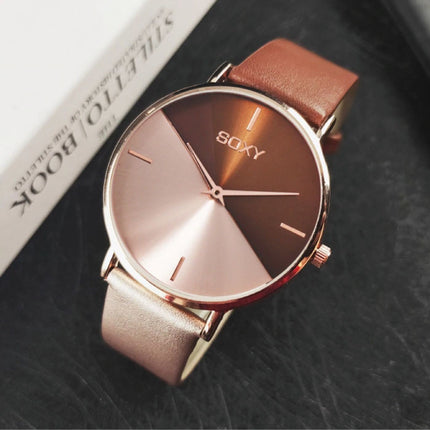 Minimalist Horloge voor Dames - Leren bandje - Anoloog Kwarts Uurwerk voor Vrouwen Goud