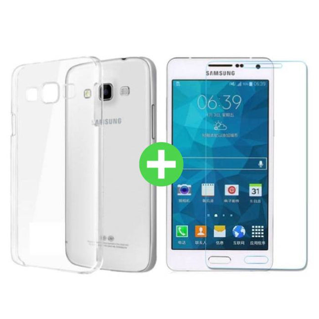 Samsung Galaxy A7 2016 Transparant TPU Hoesje + Screen Protector Tempered Glass 