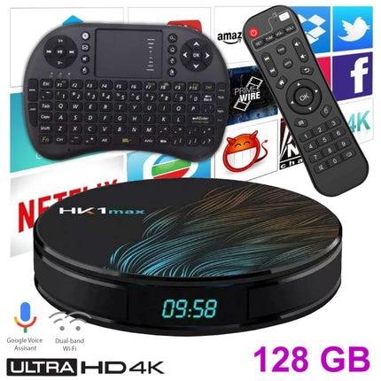 HK1 Max 4K TV Box Mediaspeler Android Kodi - 4GB RAM - 128GB Opslagruimte + Draadloos Toetsenbord