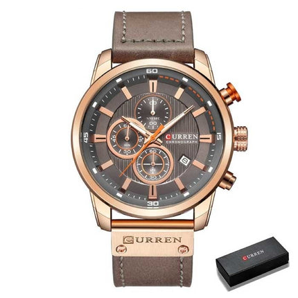 Luxe Horloge voor Heren met Leren Band - Kwarts Sport Chronograaf Polshorloge Grijs