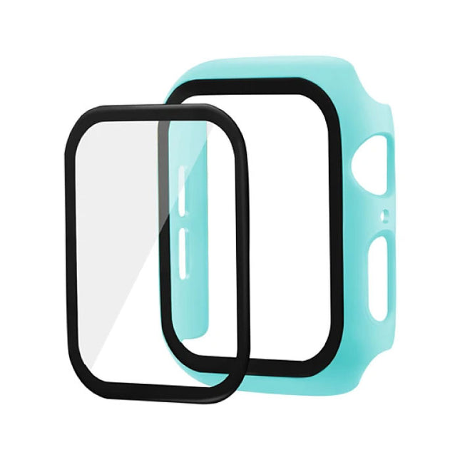 Full Cover voor iWatch Series 38mm - Hoesje en Screen Protector - Tempered Glass Hard Case TPU Lichtblauw