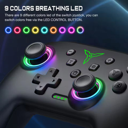 Q218 RGB Gaming Controller voor Nintendo Switch / PC - Draadloze Bluetooth Gamepad - Zwart