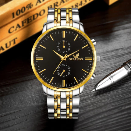 Staal Horloge voor Heren - Leren Bandje Anoloog Luxe Uurwerk voor Mannen Kwarts