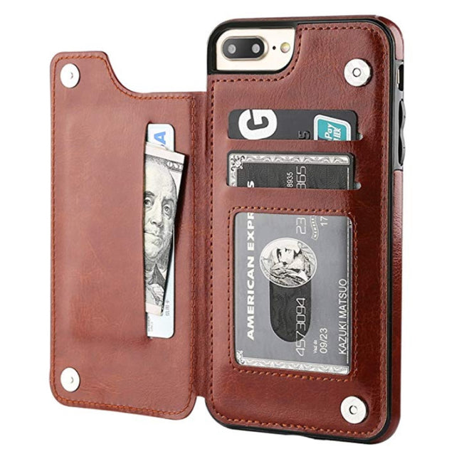 Retro iPhone 12 Mini Leren Flip Case Portefeuille - Wallet Cover Cas Hoesje Bruin