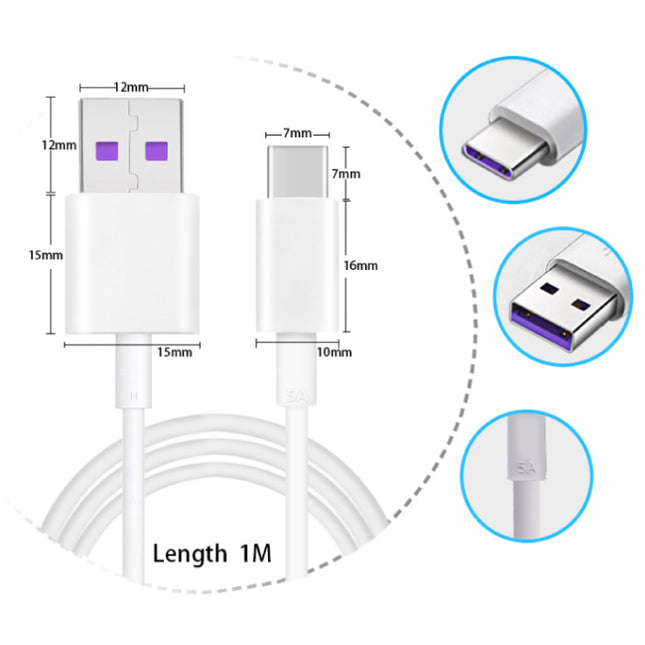 2-Pack USB-C Oplaadkabel 5A - Fast Charge Oplader Data Kabel Android 1 Meter Zwart