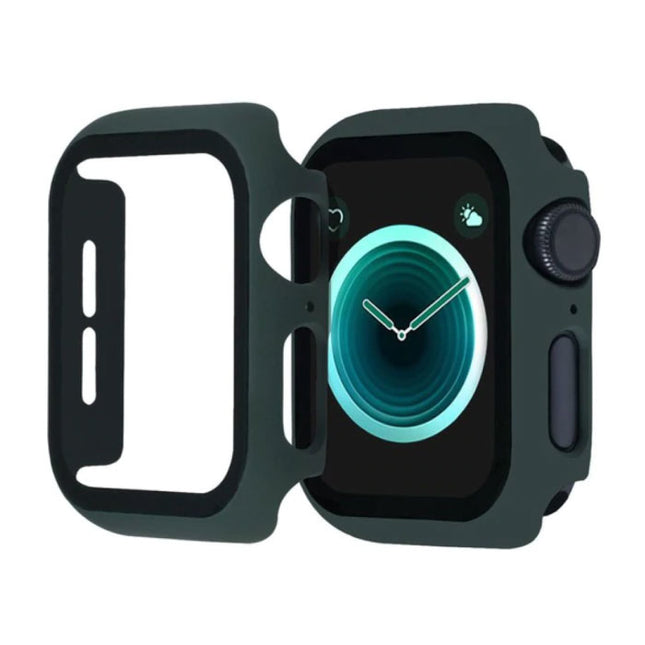 Full Cover voor iWatch Series 42mm - Hoesje en Screen Protector - Tempered Glass Hard Case TPU Donkergroen
