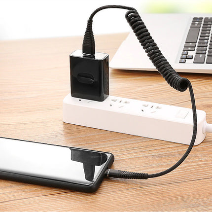 Gekrulde Oplaadkabel voor Micro-USB - 2A Spiraal Veer Datakabel 1.2 Meter Oplader Kabel Rood