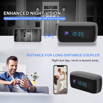 Camera Wekker - 4K WiFi Klok - Smart Home Security Night Vision Motion Detection - Zwart