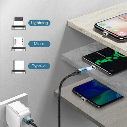 USB-C Magnetische Oplaadkabel 2 Meter met LED Lampje - 3A Fast Charging Gevlochten Nylon Oplader Data Kabel Android Zwart