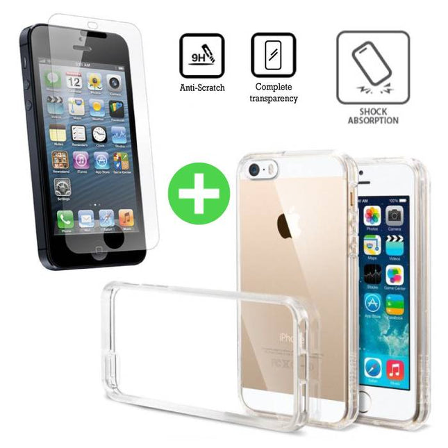 iPhone 5C Transparant TPU Hoesje + Screen Protector Tempered Glass