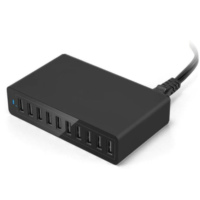 10-Port USB Laadstation 50W Muur Oplader Thuislader Stekkerlader Adapter Zwart