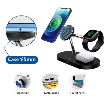 3 in 1 Draadloos Qi Oplaadstation - Compatibel met Apple iPhone / iWatch / AirPods -  Charging Dock 15W Oplader Nachtlampje - Zwart