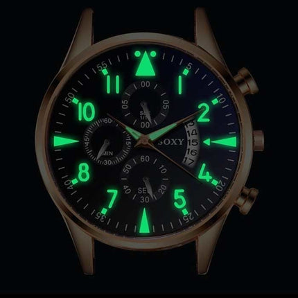 Stijlvol Luxe Horloge voor Heren - Lichtgevend Kwarts Uurwerk Leren Band met Kalender Zwart Goud