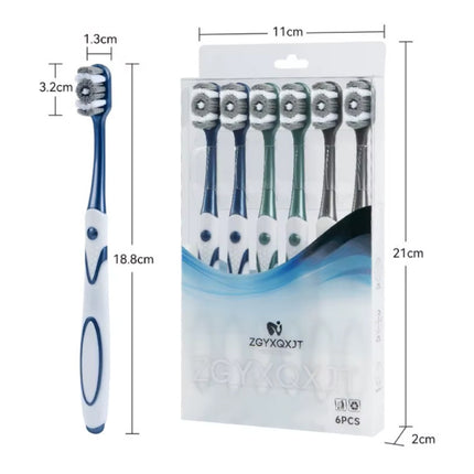 6-Pack Tandenborstel Set voor Volwassenen - Zwart Blauw Groen 