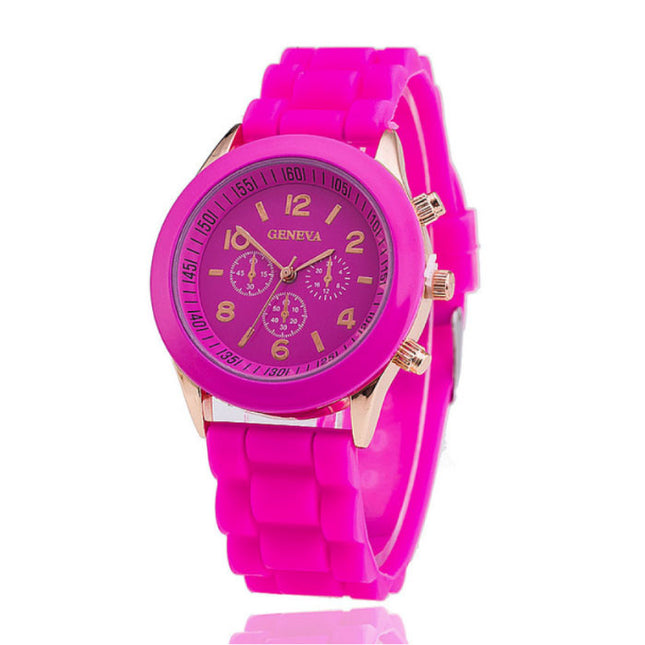 Jelly Horloge voor Dames - Kwarts Uurwerk Silicoon Bandje Donkerroze