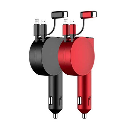 XJ08 3 in 1 USB Autolader/Carcharger voor iPhone Lightning / USB-C / Micro-USB met 60W Fast Charging - Rood