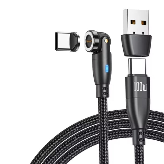 USB Type C naar USB Type C Magnetische Oplaadkabel - 1,8 Meter - 100W USB-C Fast Charging Oplader Data Kabel - Zwart