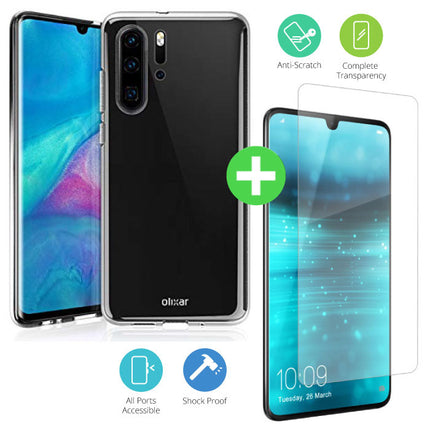 Huawei P30 Pro Transparant TPU Hoesje + Screen Protector Tempered Glass