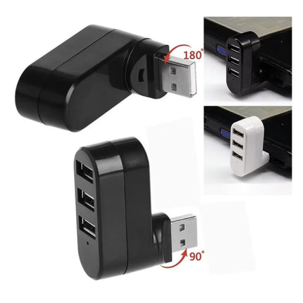 3 in 1 USB 2.0 Hub - Roterende Splitter Data Overdracht Oplader - Zwart
