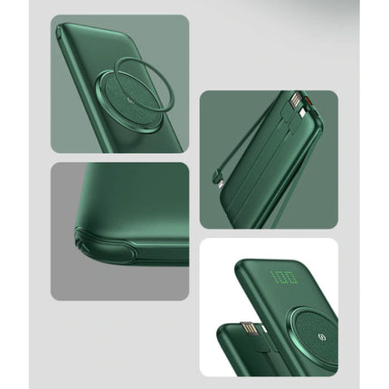 10.000mAh Qi Powerbank - Draadloos Opladen - 4 Types Oplaadkabel - USB LED Display Noodaccu Batterij Oplader Charger Zwart