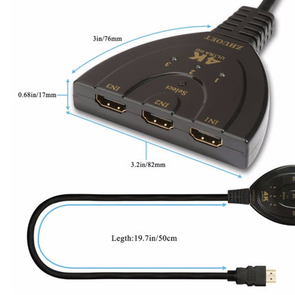 HDMI Switch 3 in 1 Splitter Converter Adapter Kabel - 4K 30Hz - 3 Poorten - Zwart