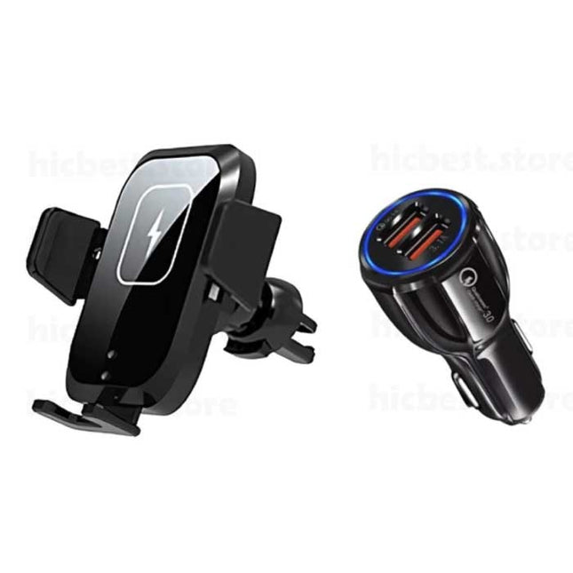 Qi Draadloze Autolader met Quick Charge 3.0 Adapter - Airvent Clip Oplader Universeel Wireless Car Charging Pad Zwart