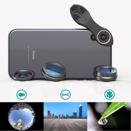 3 in 1 Camera Lens Clip voor Smartphones Zwart - Fisheye/Wide Angle/Macro Lens