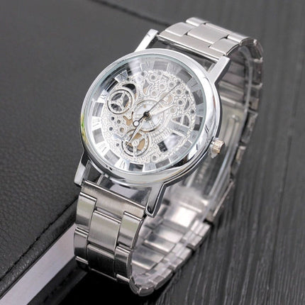 Mechanisch Hol Ontwerp Horloge Unisex - Zakelijk Mode Roestvrij Staal Luxe Polshorloge Zilver