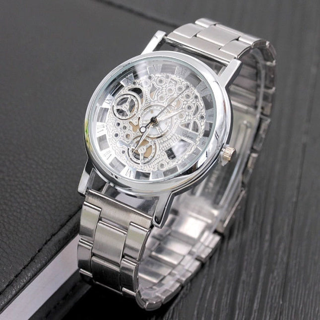 Mechanisch Hol Ontwerp Horloge Unisex - Zakelijk Mode Roestvrij Staal Luxe Polshorloge Zilver