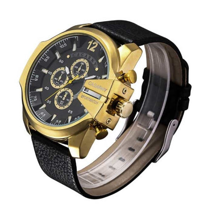 Vintage Militair Horloge voor Heren - Leren Bandje Kwarts Polshorloge Zwart