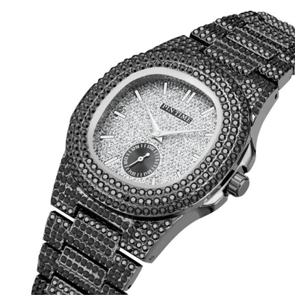 Full Diamond Luxe Horloge voor Heren - Roestvrij Staal Kwarts Uurwerk met Opbergdoosje Goud