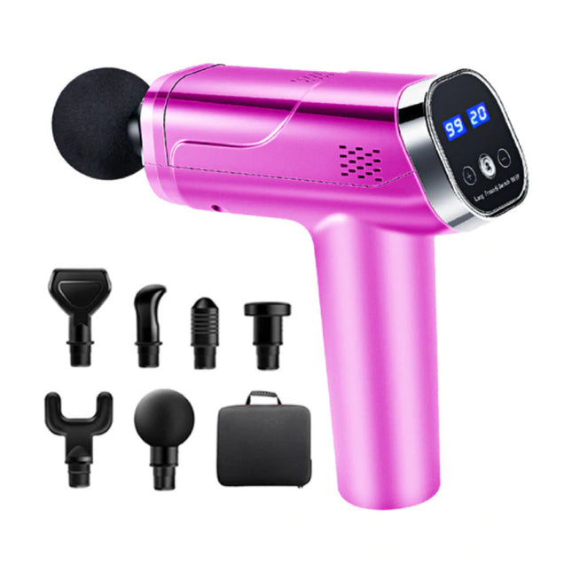 Professioneel Massage Apparaat Gun - 20 Standen - 6 Koppen - Inclusief Opbergtas - Sport en Relax - Roze