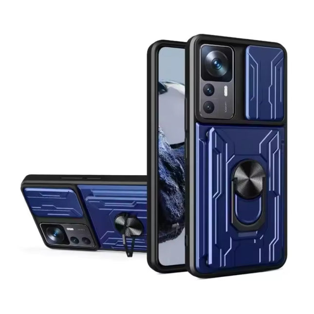 Xiaomi Redmi Note 13 Pro (5G) - Card Slot Hoesje met Kickstand en Camera Slide - Pop Grip Cover - Blauw