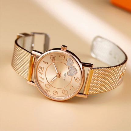 Horloge met Hartjes voor Dames - Kwarts Luxe Anoloog Uurwerk Roestvrij Staal Mesh voor Vrouwen Rose Gold