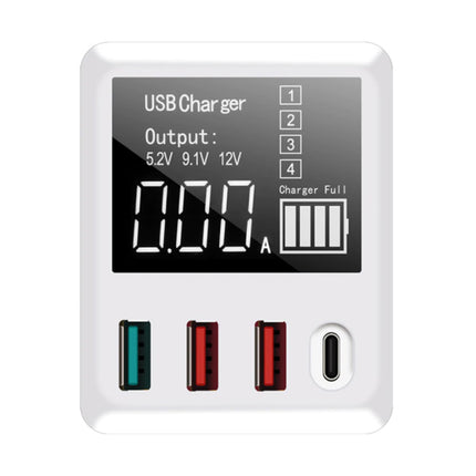 4x Port Quad USB Stekkerlader met Type C Poort - Quick Charge 3.0 Muur Oplader Wallcharger AC Thuislader Adapter Wit