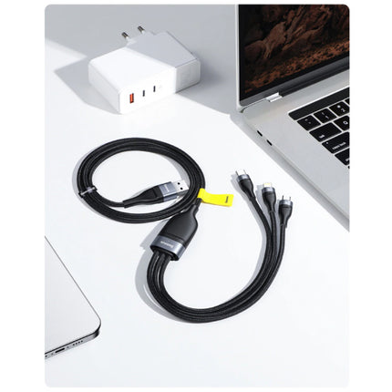 3 in 1 Oplaadkabel - iPhone Lightning / USB-C / Micro-USB - 1.2 Meter Oplader Gevlochten Nylon Data Kabel Zwart