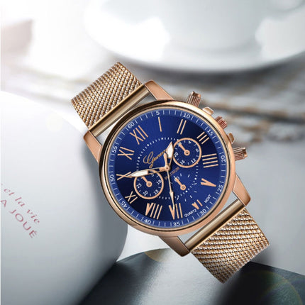 Luxe Horloge voor Dames - Modieus Kwarts Uurwerk Mesh Bandje Blauw
