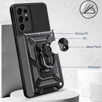 Samsung Galaxy A72 - Armor Hoesje met Kickstand en Camera Bescherming - Pop Grip Cover Case Rood
