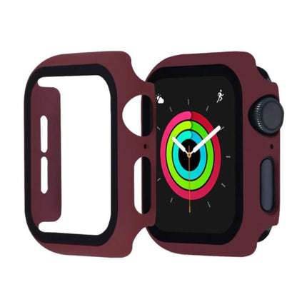 Full Cover voor iWatch Series 42mm - Hoesje en Screen Protector - Tempered Glass Hard Case TPU Bruin