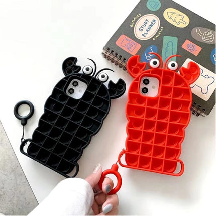 iPhone X Pop It Hoesje - Silicone Bubble Toy Case Anti Stress Cover Kreeft Rood